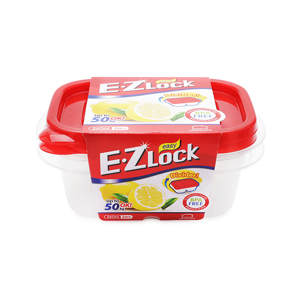 Bộ 2 Hộp Nhựa Ezlock Nắp Đỏ 260ML - HLE7204S